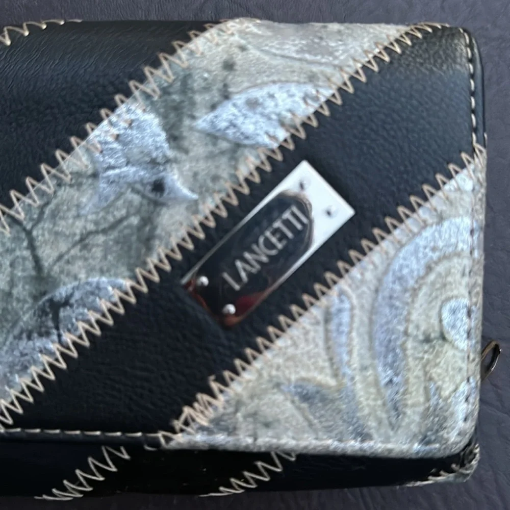 🖤🩶🖤Lancetti NWOT wallet purse leather whip stitch black grey